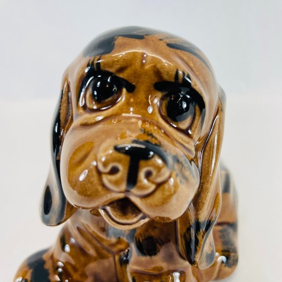 Vintage 60’s Cute Glazed Brown Ceramic Dog Planter Decor - 6 Inch
